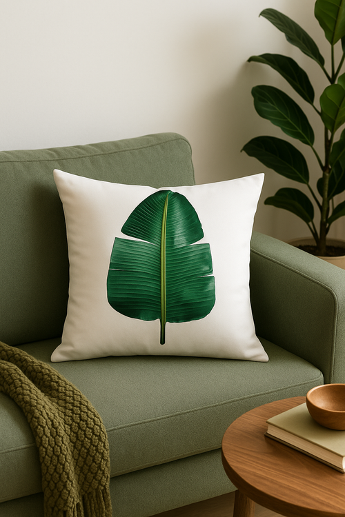 housse de coussin motif cactus monstera et plantes tropicales