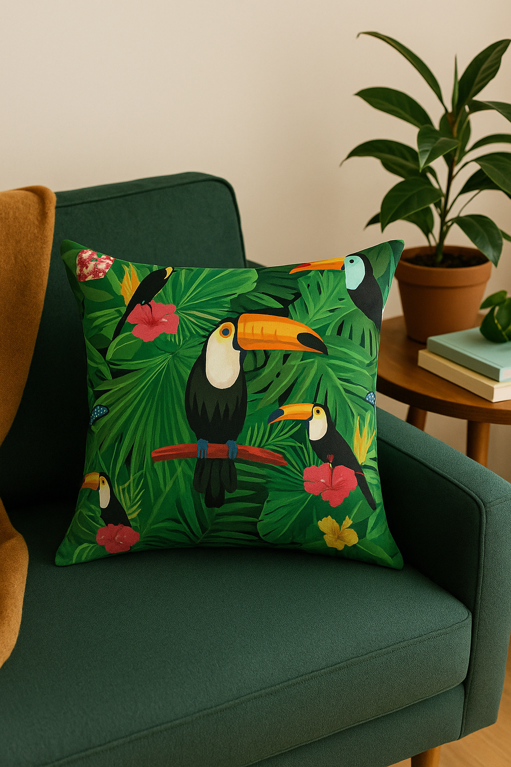 housse de coussin motif cactus monstera et plantes tropicales - vue 3 sur 2