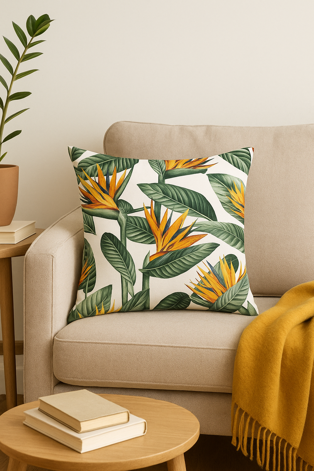 housse de coussin motif cactus tropical et feuilles vertes - vue 3 sur 2