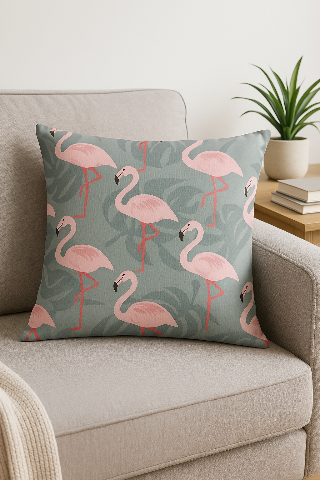 housse de coussin motif flamant rose pour décoration intérieur - vue 3 sur 2