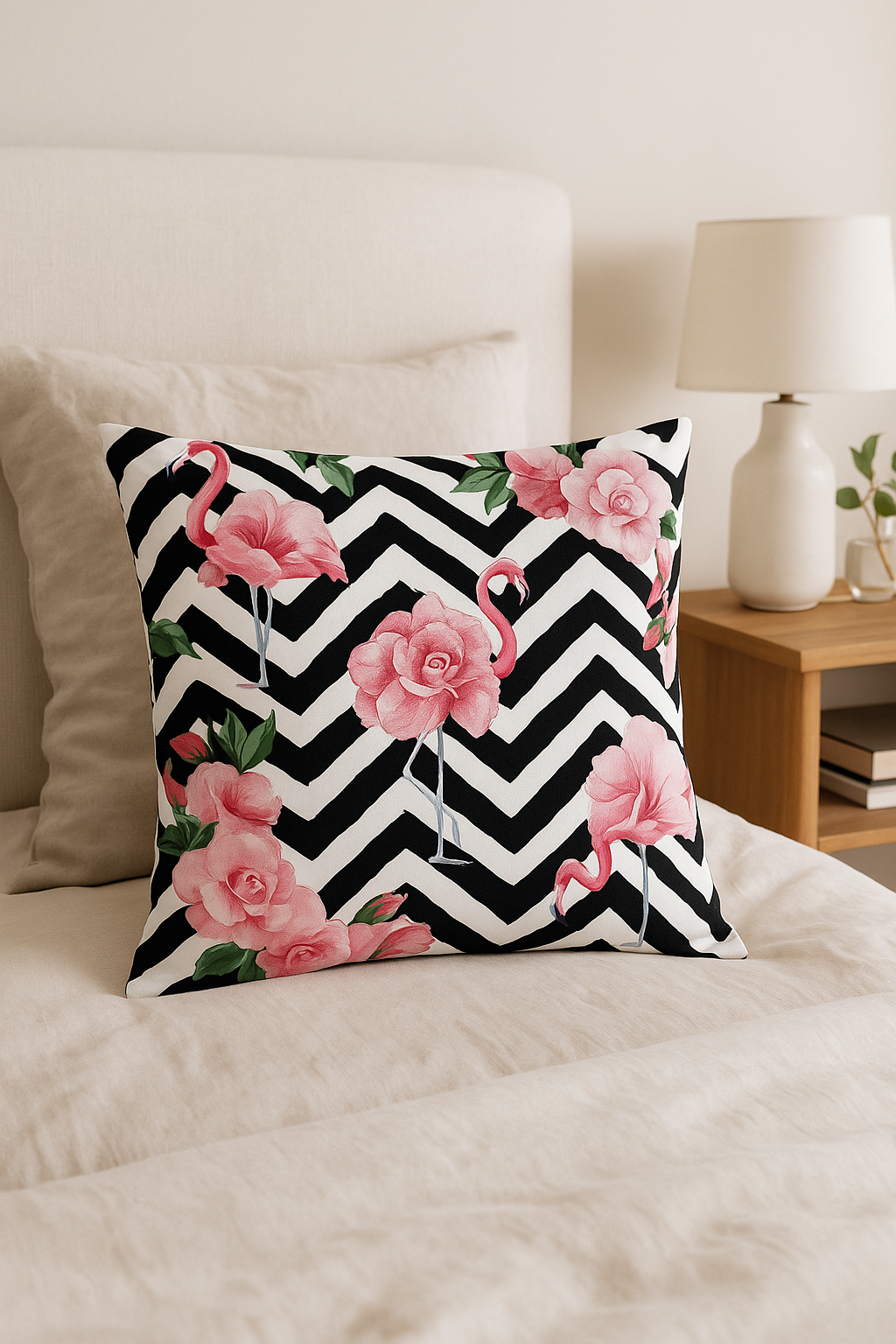 housse de coussin motif flamant rose pour décoration intérieure - vue 3 sur 2