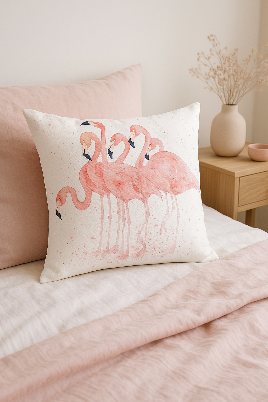 housse de coussin motif flamant rose pour décoration intérieure