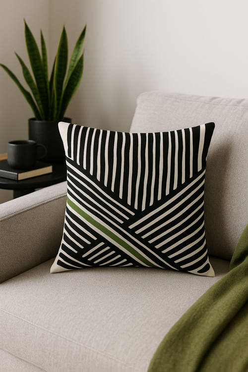 housse de coussin motif floral abstrait vert imprimé sur une face - vue 2 sur 2