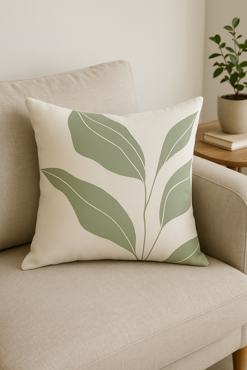 housse de coussin motif floral vert style abstrait  décoratif