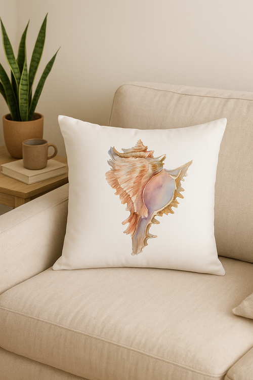 housse de coussin motif marin coquillage et conque - vue 2 sur 2