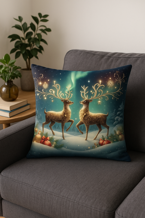 housse de coussin motif père noël et bonshommes de neige décoratifs - vue 2 sur 2
