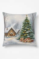housse de coussin motif père noël et chalet enneigé