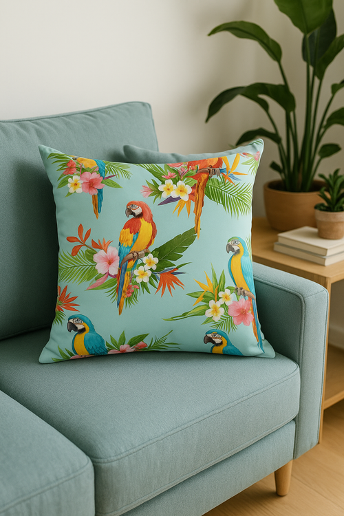 housse de coussin motif perroquet style tropical pour canapé - vue 2 sur 2