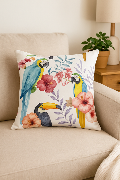housse de coussin motif perroquet style tropical pour canapé - vue 2 sur 2