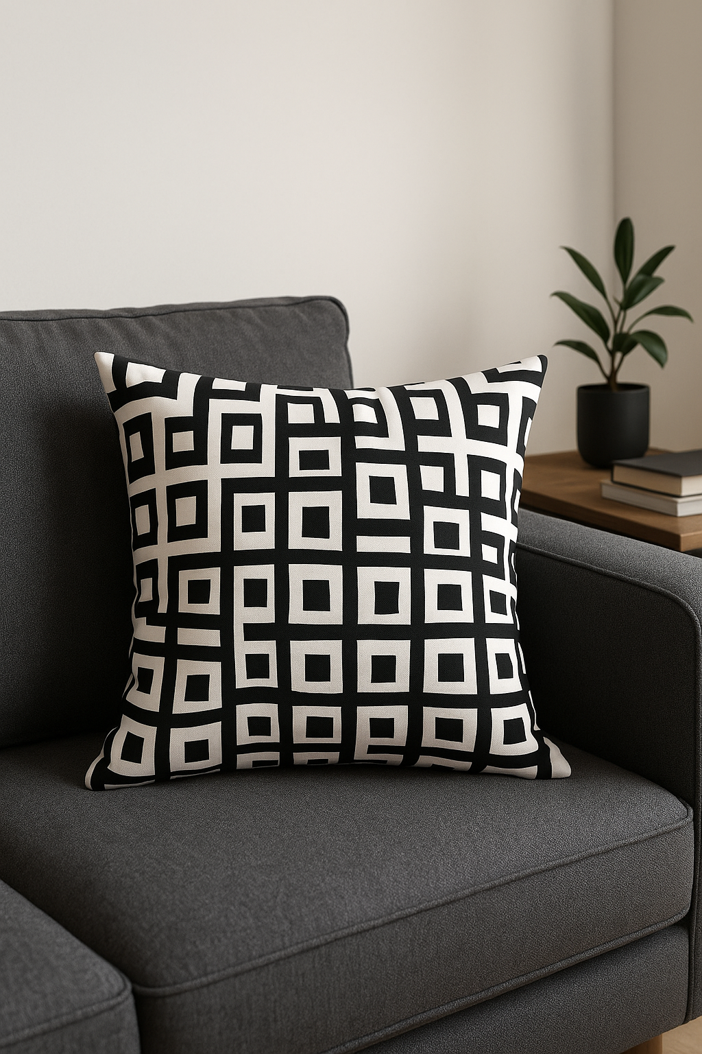housse de coussin noire et blanche géométrique ondulée décorative - vue 3 sur 3