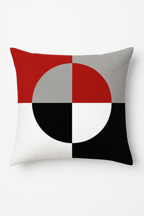 housse de coussin noire et rouge motif géométrique décoratif