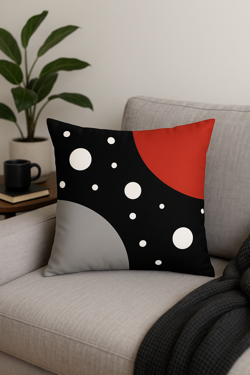 housse de coussin noire et rouge motif géométrique élégant