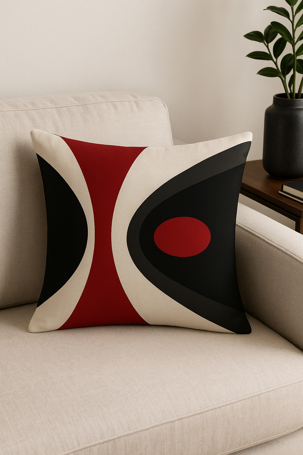 housse de coussin noire et rouge motif géométrique élégant - vue 3 sur 2