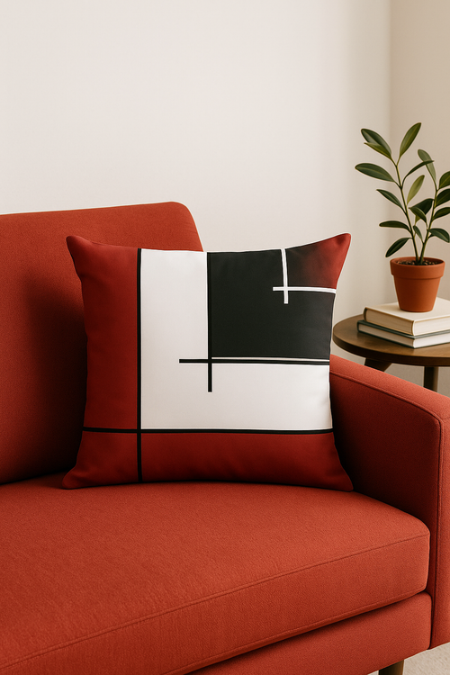 housse de coussin noire et rouge motif géométrique élégant - vue 2 sur 2