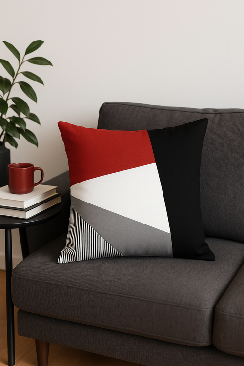 housse de coussin noire et rouge motif géométrique moderne - vue 2 sur 2
