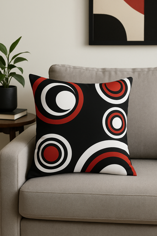 housse de coussin noire et rouge motif géométrique moderne - vue 2 sur 2