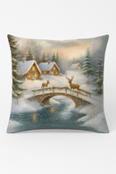 housse de coussin père noël et chalet en hiver