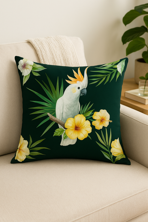housse de coussin perroquet tropical pour canapé ou salon