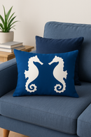 housse de coussin polyester motif animaux marins bleus 30x50 cm