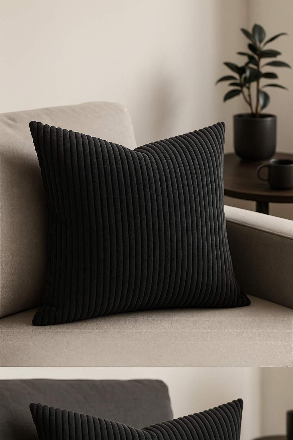 housse de coussin rayée en velours côtelé personnalisée grande taille - vue 3 sur 2