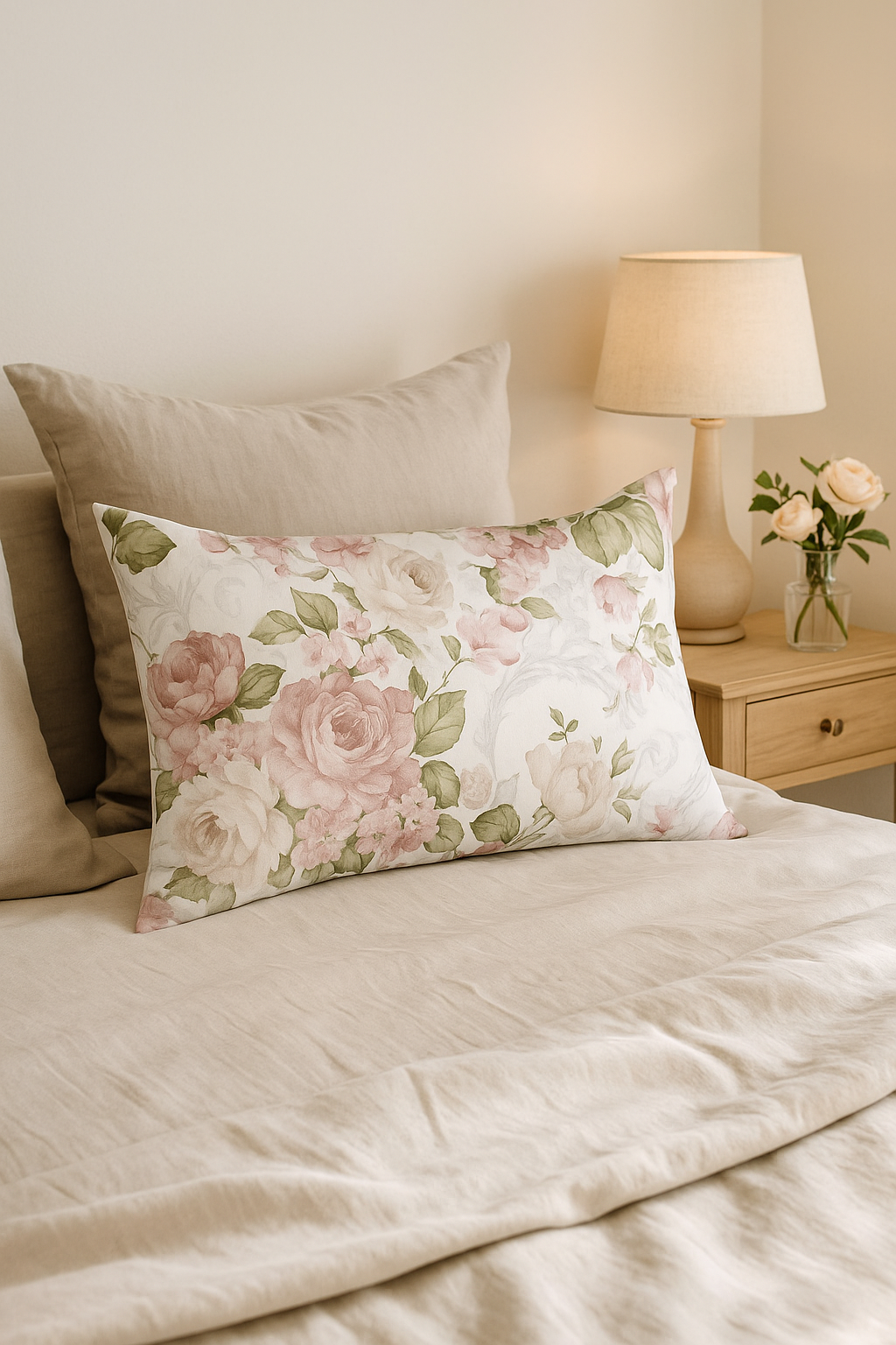 housse de coussin rectangulaire décorative fleurs rouges et roses arc-en-ciel - vue 2 sur 2