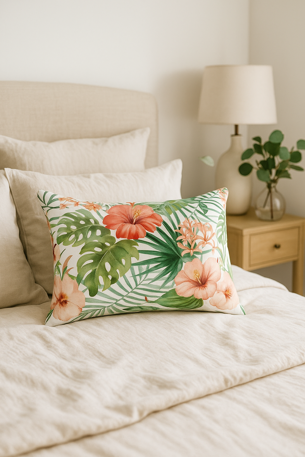 housse de coussin rectangulaire fleurs tropicales 30 x 50 cm - vue 2 sur 2