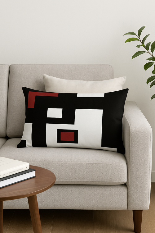 housse de coussin rectangulaire géométrique jaune et rouge 30x50 cm