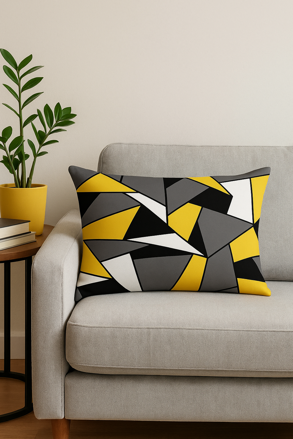 housse de coussin rectangulaire géométrique jaune rouge 30x50 cm - vue 3 sur 2