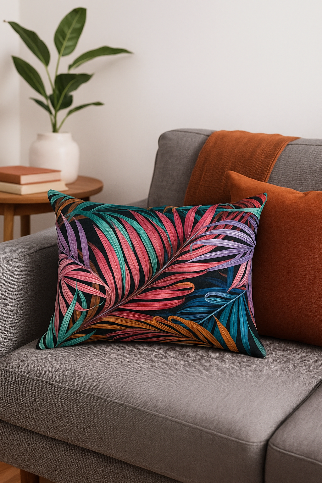 housse de coussin rectangulaire imprimée fleurs tropicales 30 x 50 cm - vue 2 sur 2