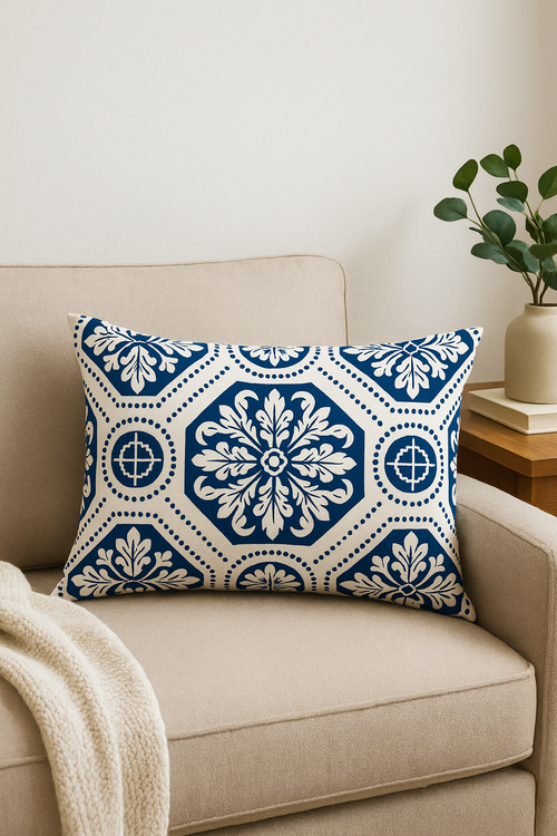 housse de coussin rectangulaire motif animaux marins bleus 30x50 cm - vue 2 sur 2
