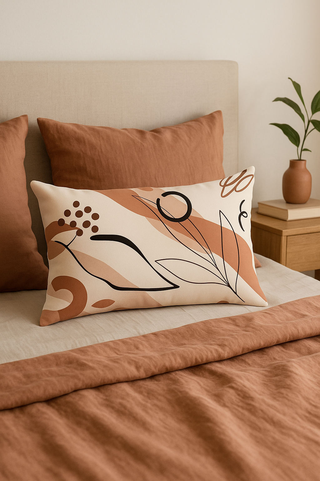 housse de coussin rectangulaire motif géométrique arc-en-ciel et végétal - vue 3 sur 2
