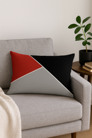 housse de coussin rectangulaire motif géométrique jaune et rouge