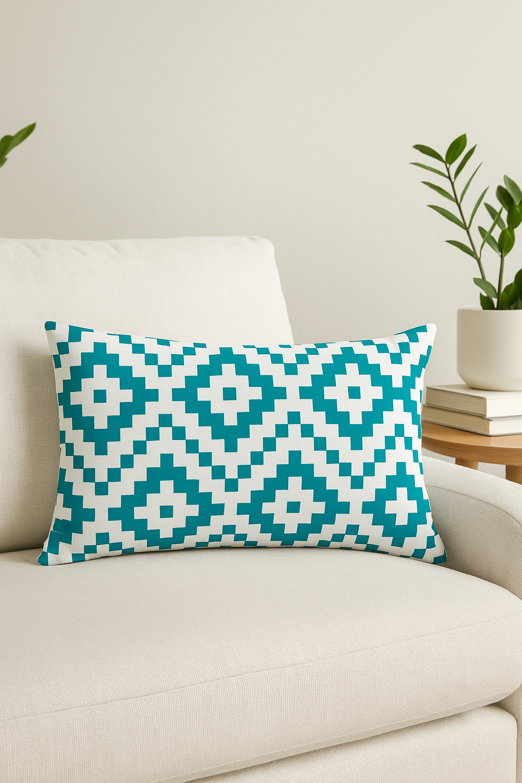 housse de coussin rectangulaire motif géométrique rayé coloré 30x50 cm - vue 3 sur 2