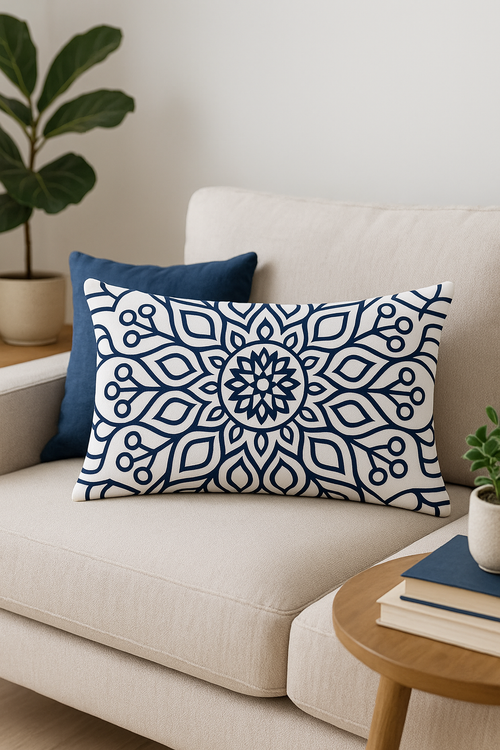 housse de coussin rectangulaire motif mandala géométrique 30 x 50 cm - vue 2 sur 2