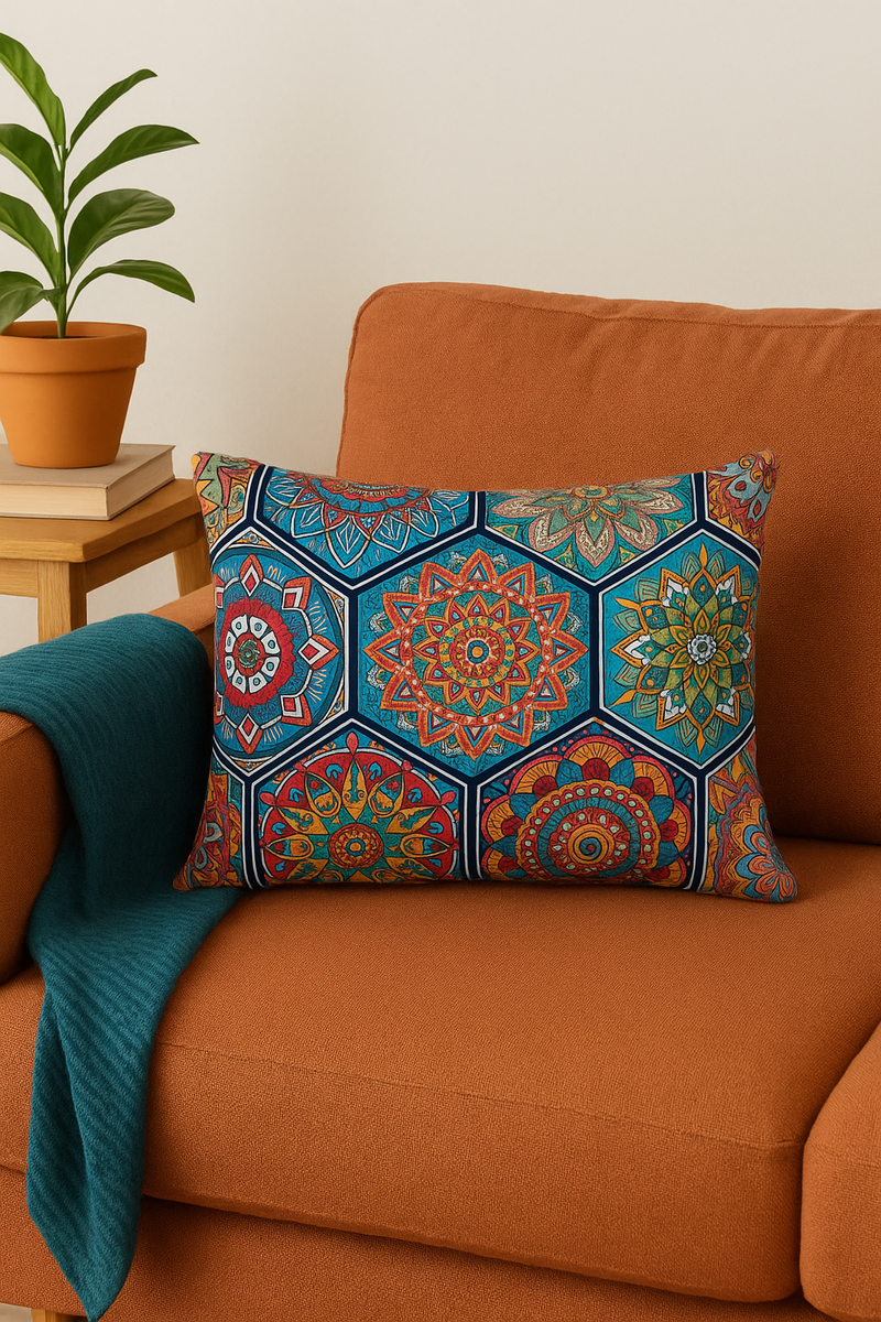 housse de coussin rectangulaire motif mandala vintage pour décoration intérieure