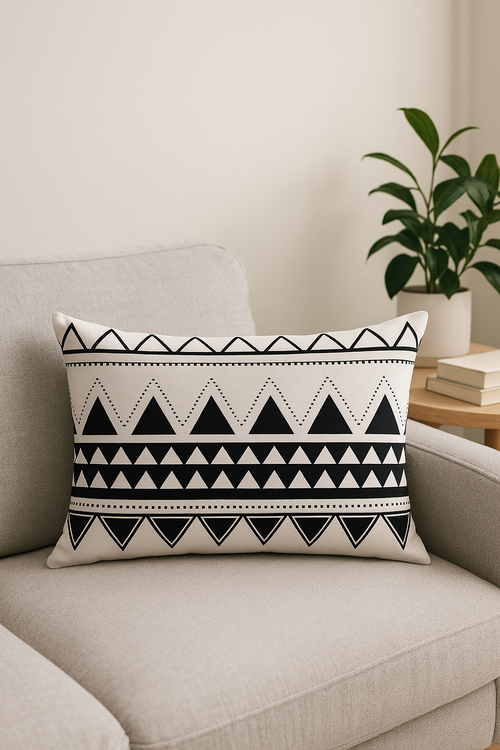 housse de coussin rectangulaire motif marbré noir et blanc 30 x 50 cm - vue 2 sur 2