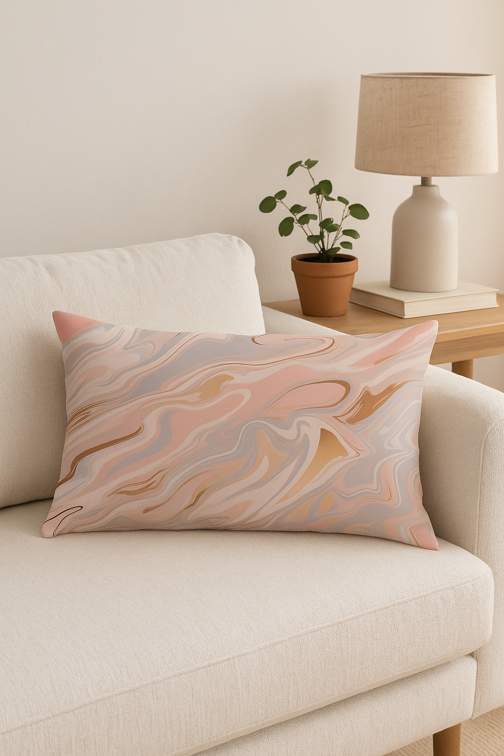 housse de coussin rose à motif géométrique tendance décorative - vue 3 sur 2