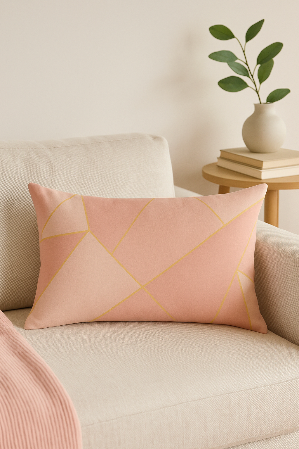 housse de coussin rose avec motif géométrique tendance décoratif - vue 3 sur 2