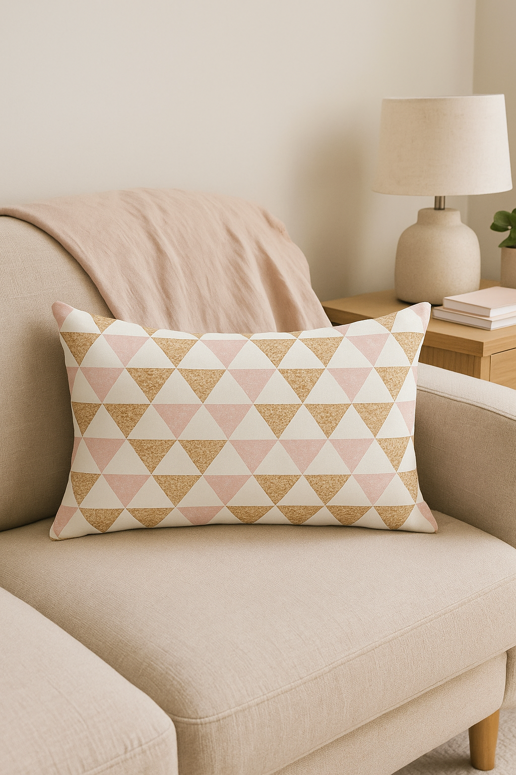 housse de coussin rose motif géométrique tendance pour décoration intérieure - vue 3 sur 2