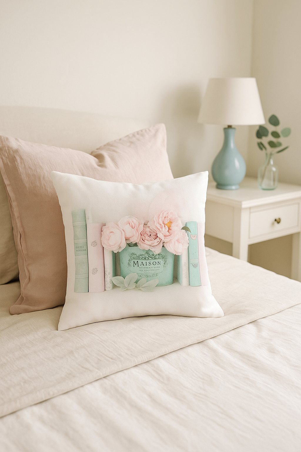 housse de coussin rose motif nordique pour canapé lit mariage - vue 3 sur 2