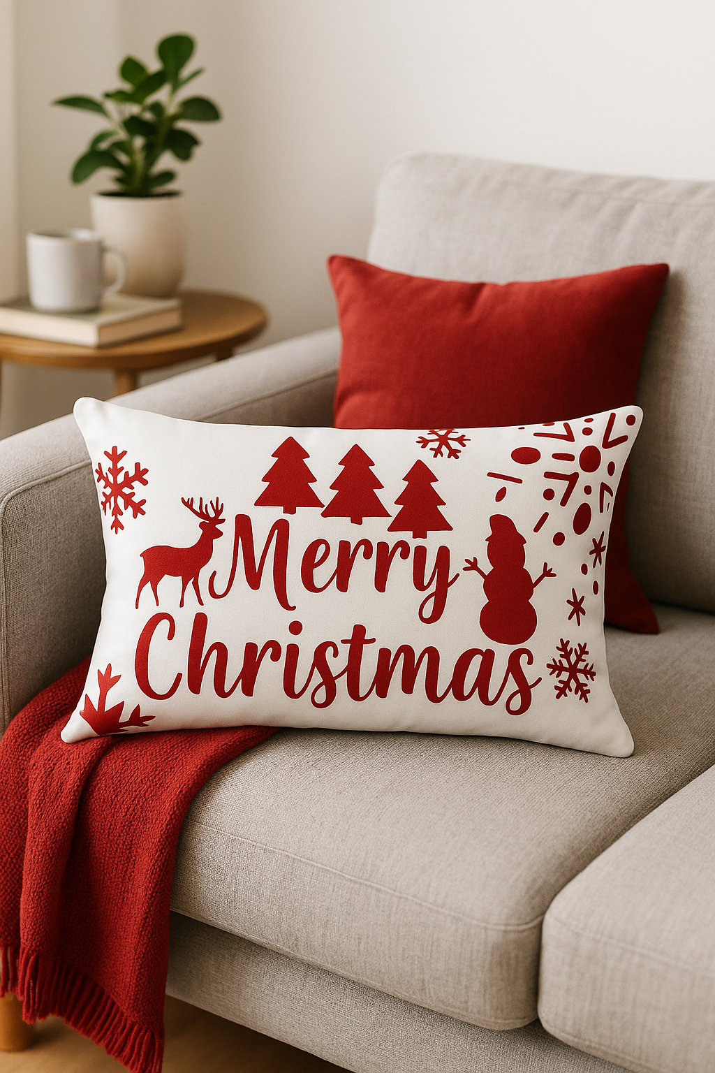 housse de coussin rouge de Noël pour décoration intérieure - vue 3 sur 2