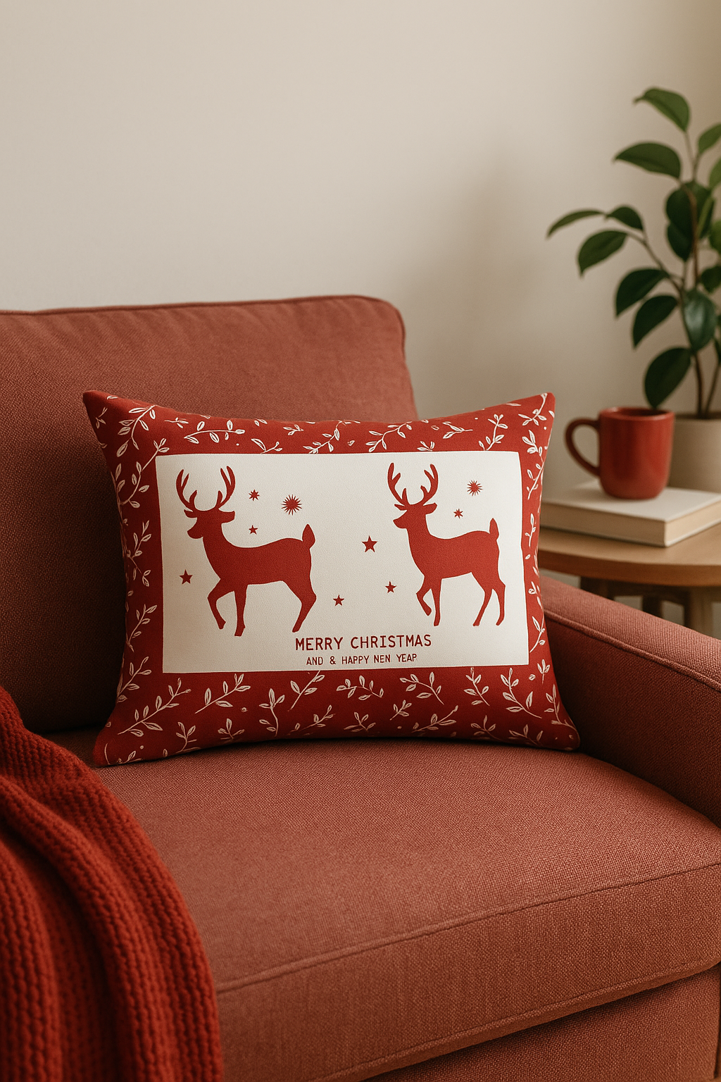 housse de coussin rouge de noël pour décoration intérieure - vue 2 sur 2