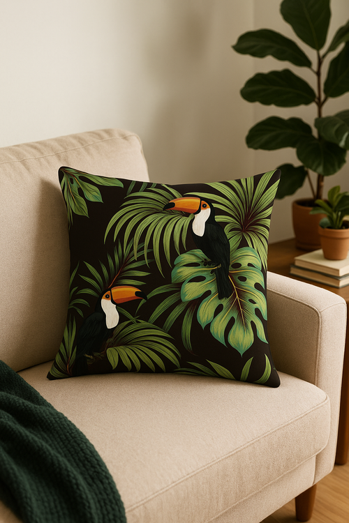 housse de coussin tropical avec motif perroquet coloré - vue 2 sur 2