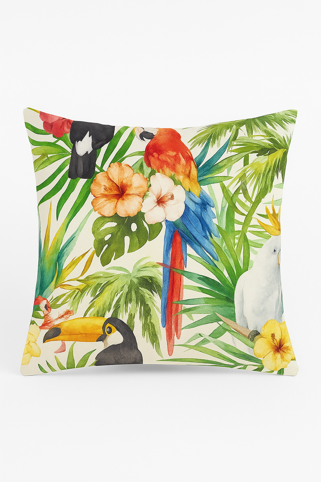 housse de coussin tropical avec motif perroquet coloré