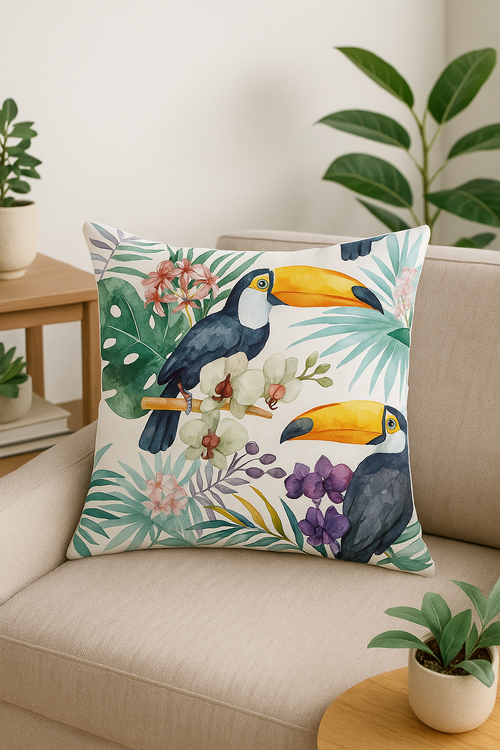 housse de coussin tropical avec motif perroquet coloré - vue 2 sur 2