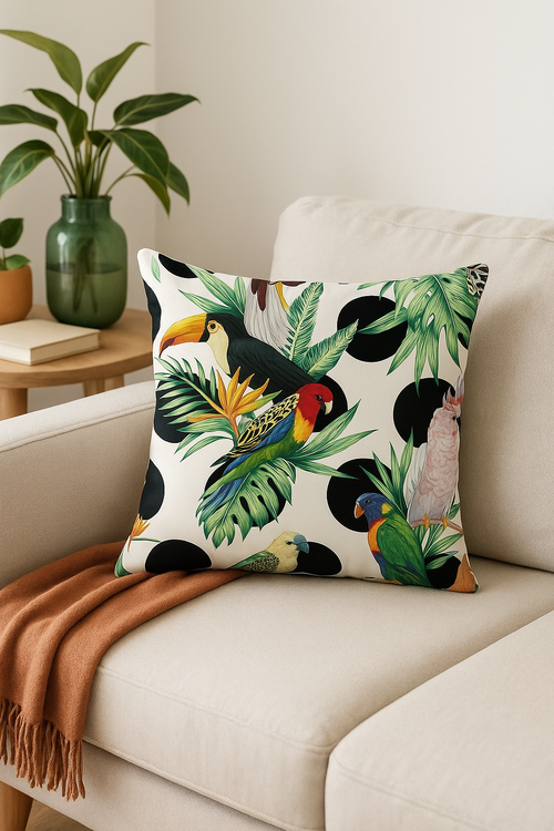 housse de coussin tropical motif perroquet pour canapé - vue 2 sur 2