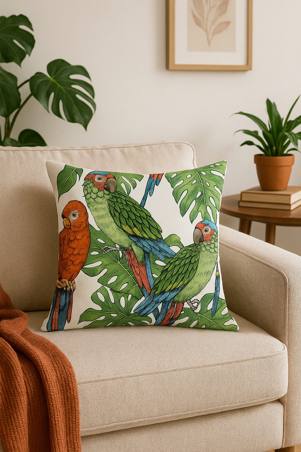 housse de coussin tropical motif perroquet pour salon ou canapé - vue 3 sur 2