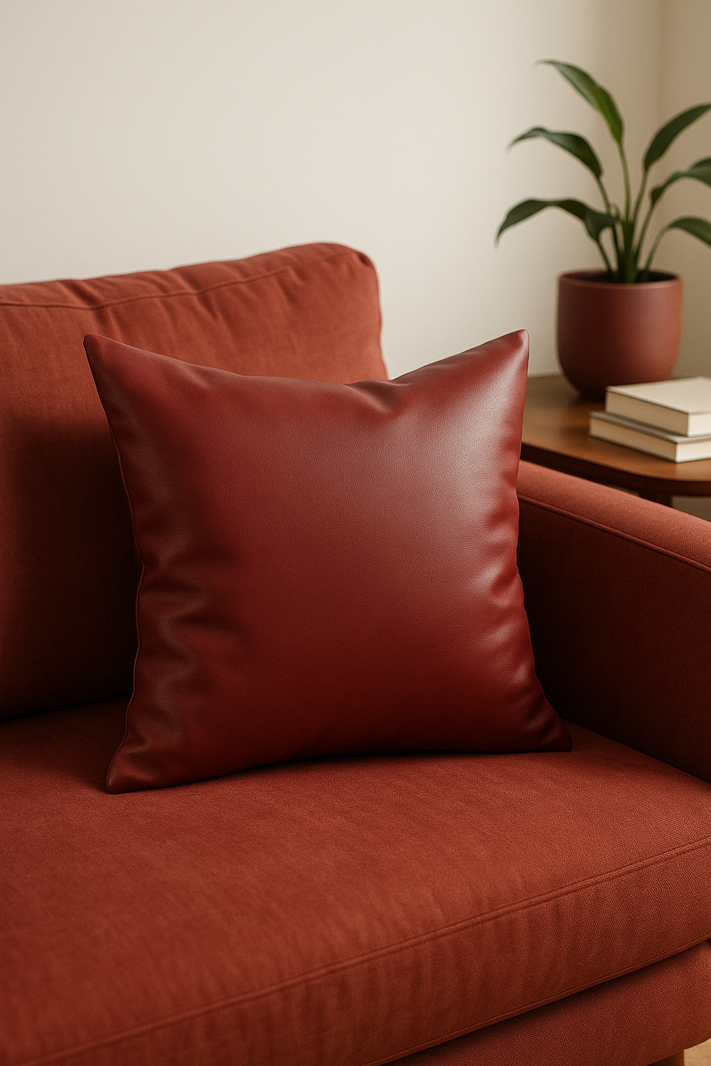housse de coussin unie en similicuir pour décoration intérieure