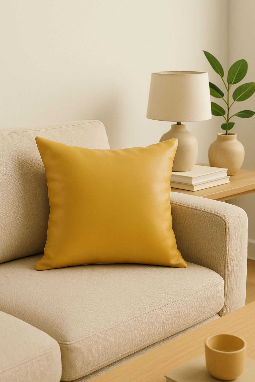 housse de coussin unie en similicuir pour décoration intérieure - vue 3 sur 2
