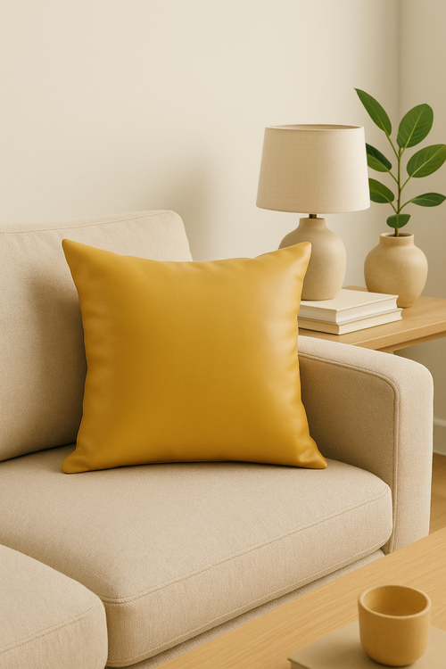 housse de coussin unie en similicuir pour décoration intérieure